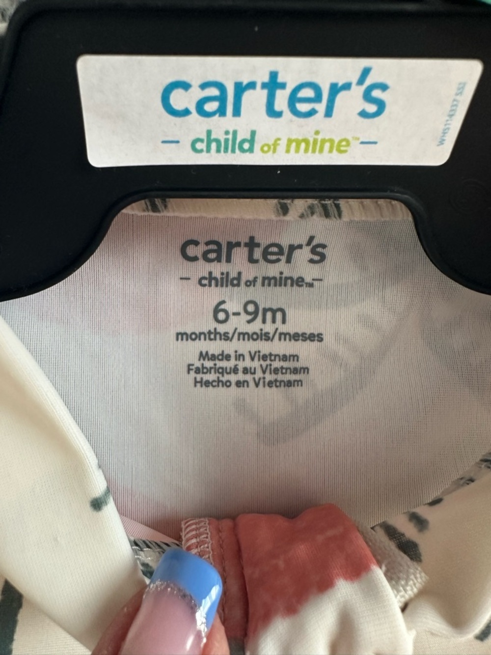 NWTS Carter's Coral Palm Print Kids One-Piece Rash Guard swimsuit Sz 6/9 mos - Picture 5 of 8